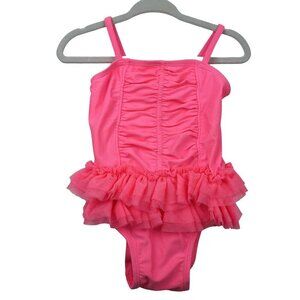 EUC Old Navy Baby Girl Pink Ruffled One-Piece Swimsuit Size 6-12M‎ Nylon/Spandex